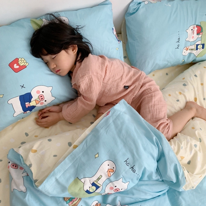 91家纺网 家纺一手货源 找家纺 顾里 2020新款ins网红全棉四件套 蓝猪