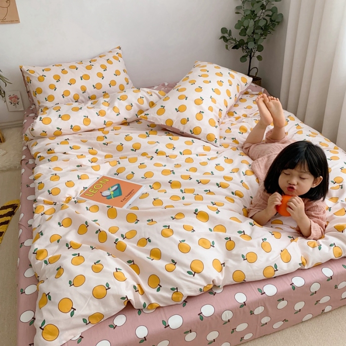 91家纺网 家纺一手货源 找家纺 顾里 2020新款ins网红全棉四件套 米白桔子