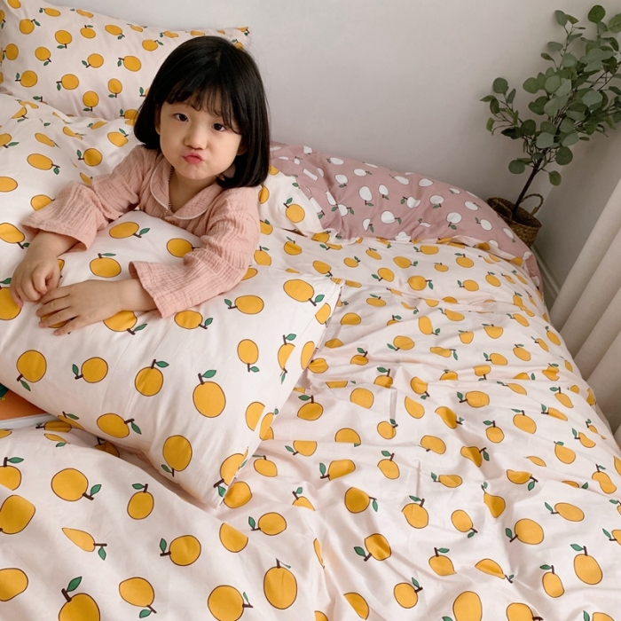 91家纺网 家纺一手货源 找家纺 顾里 2020新款ins网红全棉四件套 米白桔子