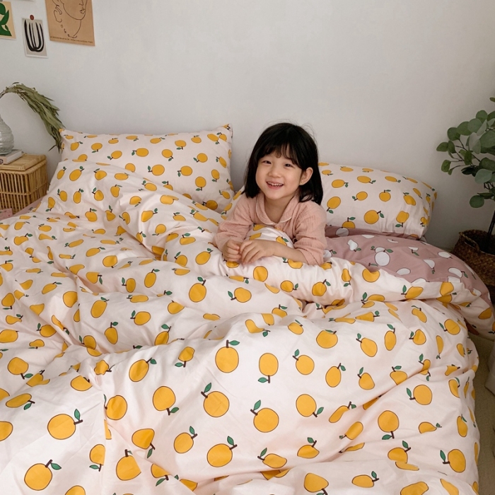 91家纺网 家纺一手货源 找家纺 顾里 2020新款ins网红全棉四件套 米白桔子