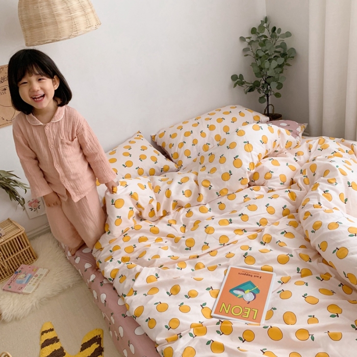 91家纺网 家纺一手货源 找家纺 顾里 2020新款ins网红全棉四件套 米白桔子