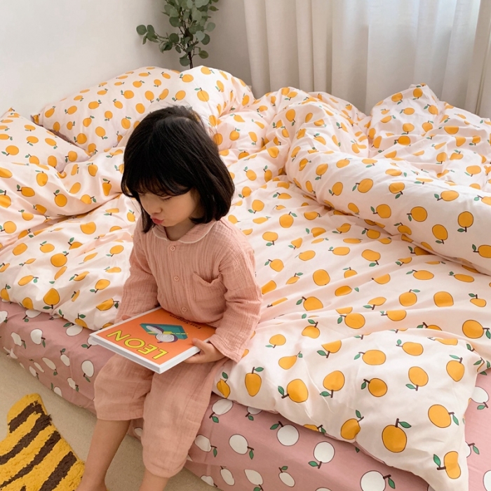 91家纺网 家纺一手货源 找家纺 顾里 2020新款ins网红全棉四件套 米白桔子