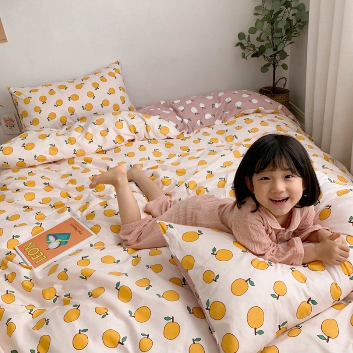 91家纺网 家纺一手货源 找家纺 顾里 2020新款ins网红全棉四件套 米白桔子