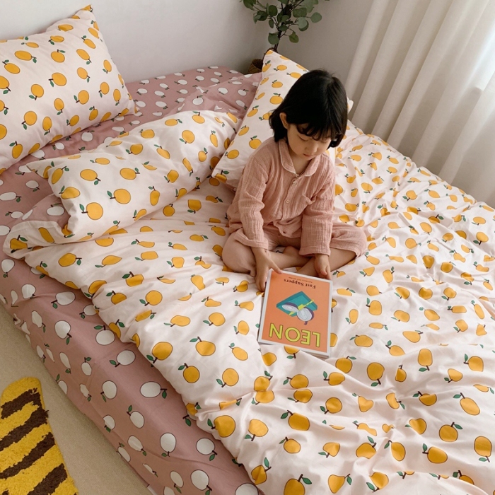 91家纺网 家纺一手货源 找家纺 顾里 2020新款ins网红全棉四件套 米白桔子