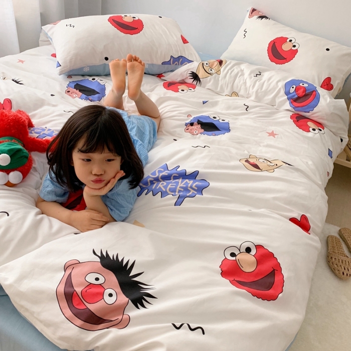 91家纺网 家纺一手货源 找家纺 顾里 2020新款ins网红全棉四件套 芝麻街