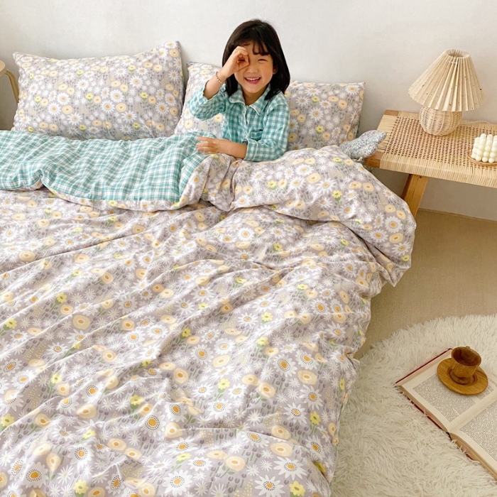 91家纺网 家纺一手货源 找家纺 顾里 2020新款ins网红全棉四件套 雏菊灰