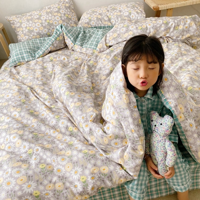 91家纺网 家纺一手货源 找家纺 顾里 2020新款ins网红全棉四件套 雏菊灰