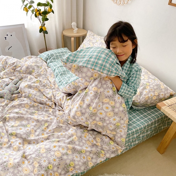 91家纺网 家纺一手货源 找家纺 顾里 2020新款ins网红全棉四件套 雏菊灰