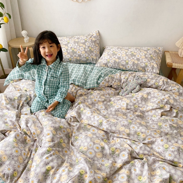 91家纺网 家纺一手货源 找家纺 顾里 2020新款ins网红全棉四件套 雏菊灰