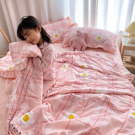 91家纺网 家纺一手货源 找家纺 顾里 2020新款ins治愈小清新水洗棉夏被四件套格纹鸡蛋花
