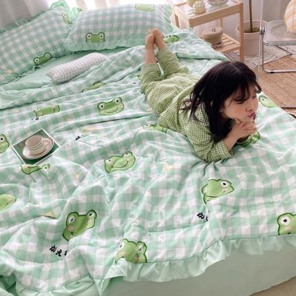 91家纺网 家纺一手货源 找家纺 顾里 2020新款ins治愈小清新水洗棉夏被四件套 青蛙