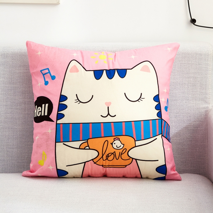 91家纺网 家纺一手货源 找家纺 枕芯真意隐形拉链可拆洗双面防超加厚抱枕 可爱萌猫