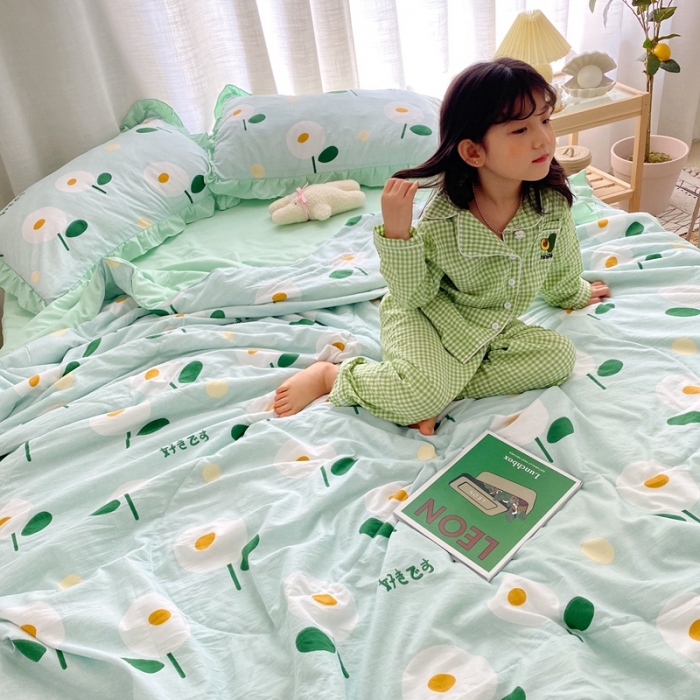 91家纺网 家纺一手货源 找家纺 顾里 2020新款ins治愈小清新水洗棉夏被四件套 日式小花