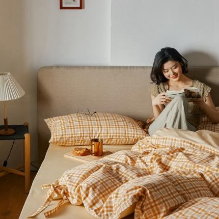 91家纺网 家纺一手货源 找家纺 （总）顾里 2020新款全棉系带复古格纹四件套