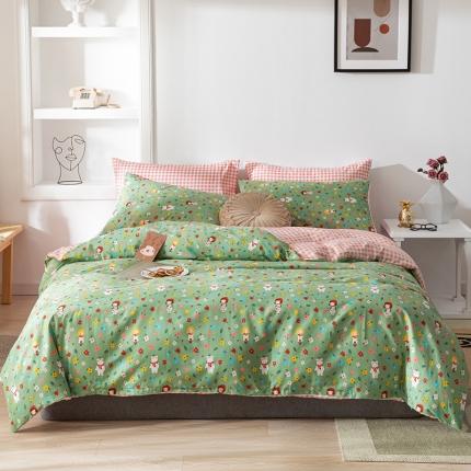 91家纺网 家纺一手货源 找家纺 珺柔家纺 2020新款13070全棉四件套 绿色小红帽