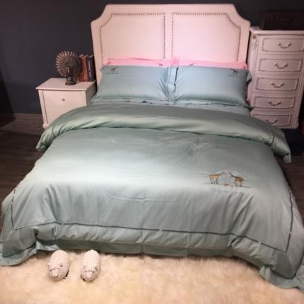 91家纺网 家纺一手货源 找家纺 玖玖爱 2020新款80S全棉提花系列四件套 慕斯翠绿