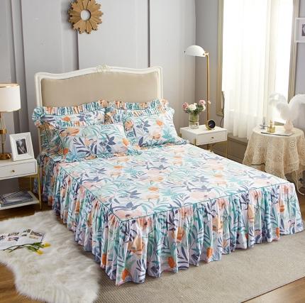 菊上 2020新款全棉13372印花床裙三件套 半夏