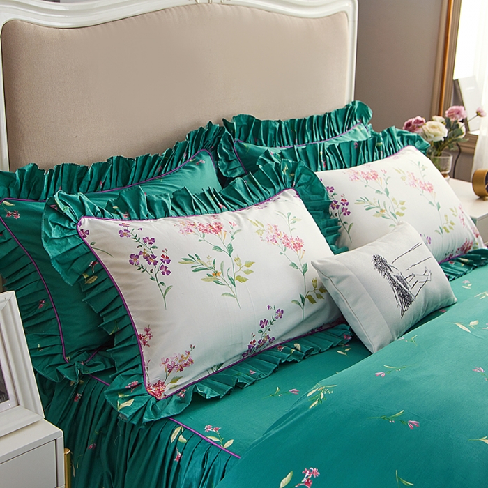 91家纺网 家纺一手货源 找家纺 菊上 2020新款全棉13372印花床裙三件套 采薇