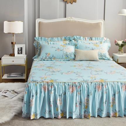 91家纺网 家纺一手货源 找家纺 菊上 2020新款全棉13372印花床裙三件套 蓝沁