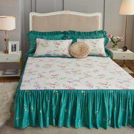 91家纺网 家纺一手货源 找家纺 菊上 2020新款全棉13372印花床裙三件套 绿彩