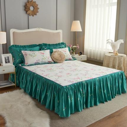 菊上 2020新款全棉13372印花床裙三件套 绿彩