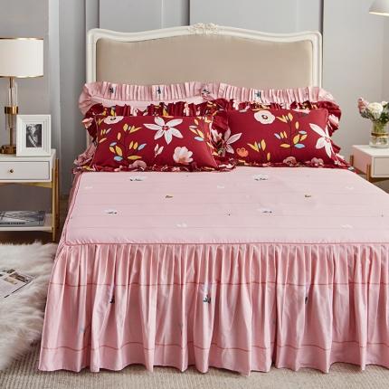 91家纺网 家纺一手货源 找家纺 菊上 2020新款全棉13372印花床裙三件套 念红