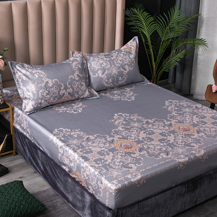 91家纺网 家纺一手货源 找家纺 棉生活 春夏新品600D冰丝软凉席三件套床笠款费列罗-紫