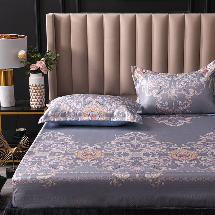 91家纺网 家纺一手货源 找家纺 棉生活 春夏新品600D冰丝软凉席三件套床笠款费列罗-紫