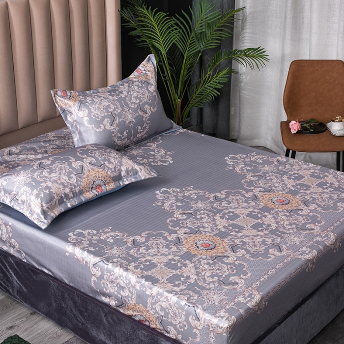 91家纺网 家纺一手货源 找家纺 棉生活 春夏新品600D冰丝软凉席三件套床笠款费列罗-紫