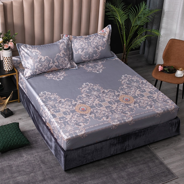 91家纺网 家纺一手货源 找家纺 棉生活 春夏新品600D冰丝软凉席三件套床笠款费列罗-紫