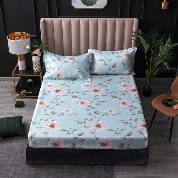 91家纺网 家纺一手货源 找家纺 棉生活 春夏新品600D冰丝软凉席三件套床笠款 花间梦