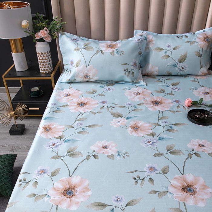 91家纺网 家纺一手货源 找家纺 棉生活 春夏新品600D冰丝软凉席三件套床笠款 花间梦