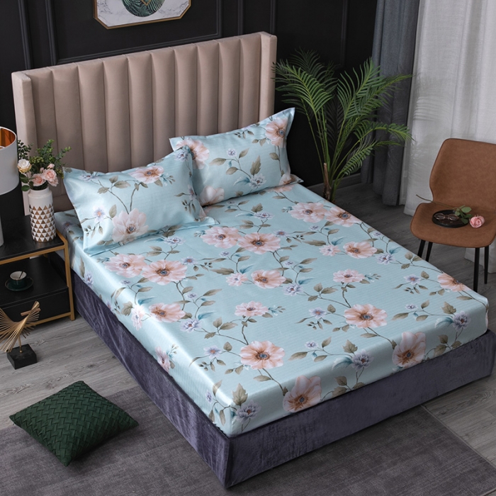 91家纺网 家纺一手货源 找家纺 棉生活 春夏新品600D冰丝软凉席三件套床笠款 花间梦