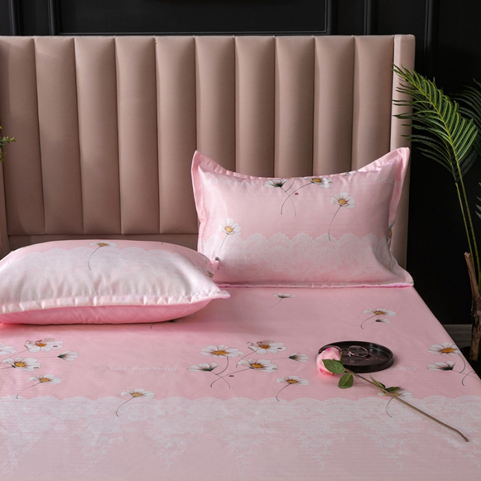 91家纺网 家纺一手货源 找家纺 棉生活  春夏新品600D冰丝软凉席三件套床笠款小清新-粉