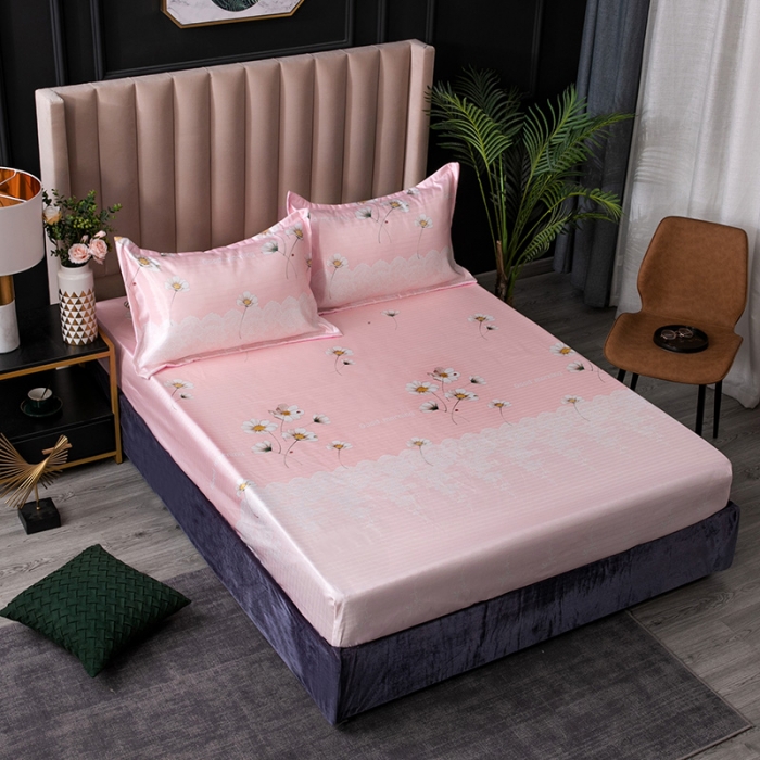 91家纺网 家纺一手货源 找家纺 棉生活  春夏新品600D冰丝软凉席三件套床笠款小清新-粉