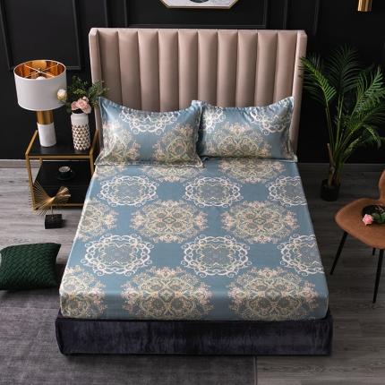 棉生活  春夏新品600D冰丝软凉席三件套床笠款子瑜-蓝