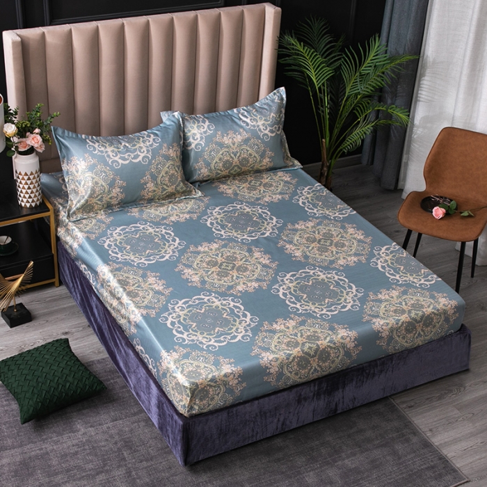 91家纺网 家纺一手货源 找家纺 棉生活  春夏新品600D冰丝软凉席三件套床笠款子瑜-蓝