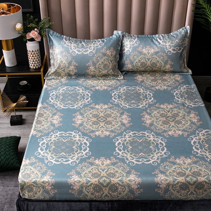 91家纺网 家纺一手货源 找家纺 棉生活  春夏新品600D冰丝软凉席三件套床笠款子瑜-蓝