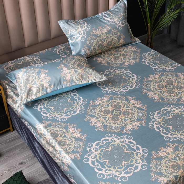 91家纺网 家纺一手货源 找家纺 棉生活  春夏新品600D冰丝软凉席三件套床笠款子瑜-蓝