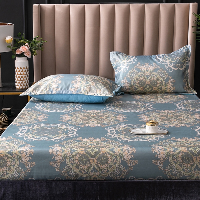 91家纺网 家纺一手货源 找家纺 棉生活  春夏新品600D冰丝软凉席三件套床笠款子瑜-蓝