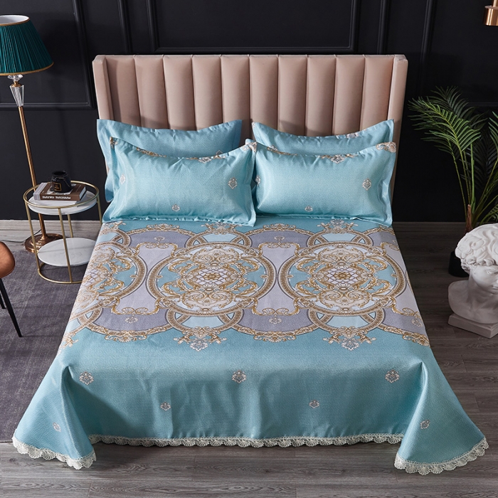 91家纺网 家纺一手货源 找家纺 棉生活 2020春夏新品600D冰丝软凉席三件套 巴顿蓝