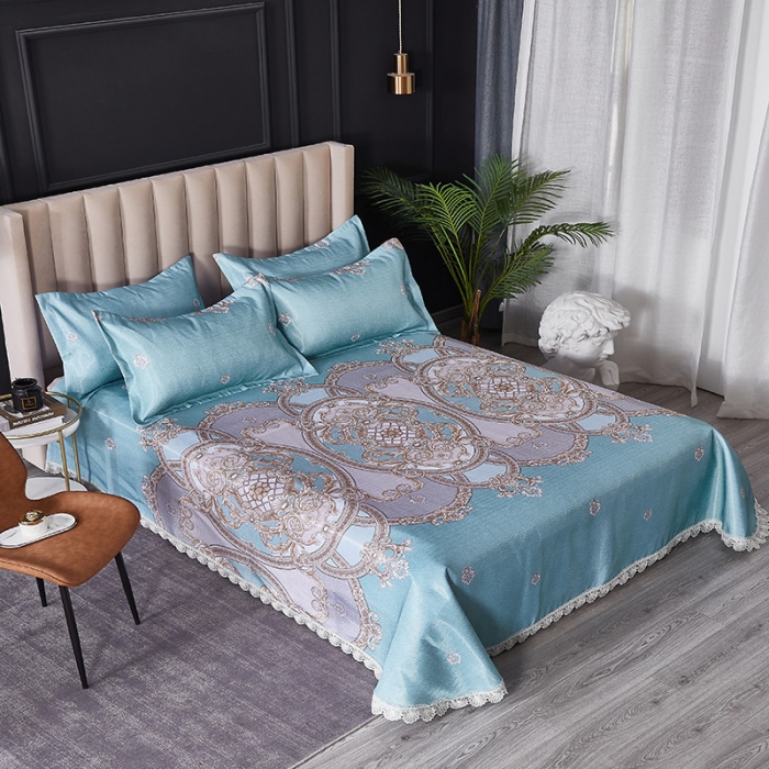 91家纺网 家纺一手货源 找家纺 棉生活 2020春夏新品600D冰丝软凉席三件套 巴顿蓝