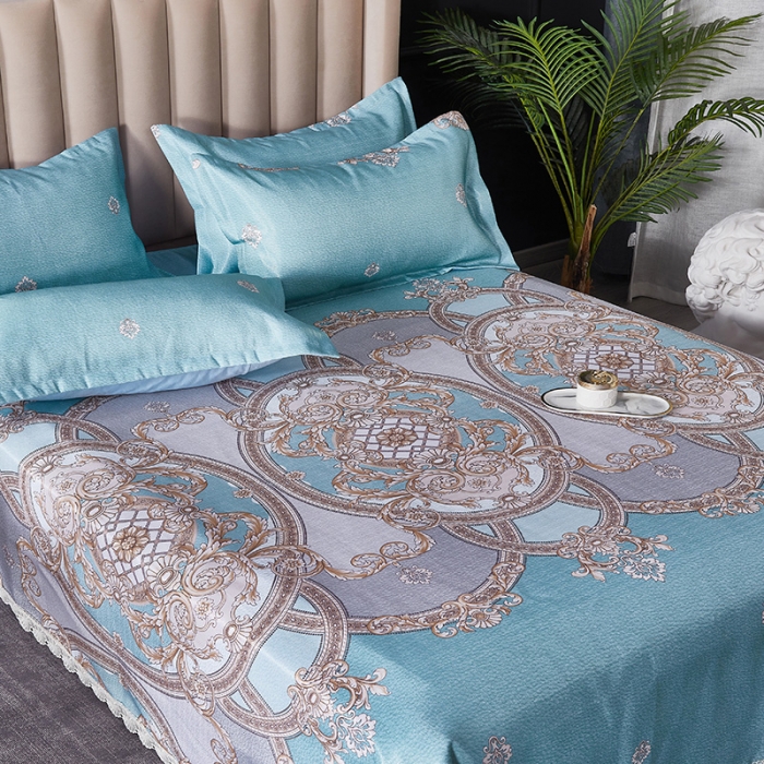 91家纺网 家纺一手货源 找家纺 棉生活 2020春夏新品600D冰丝软凉席三件套 巴顿蓝