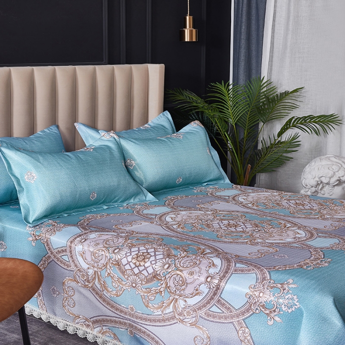 91家纺网 家纺一手货源 找家纺 棉生活 2020春夏新品600D冰丝软凉席三件套 巴顿蓝