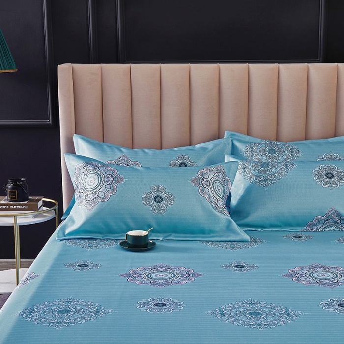 91家纺网 家纺一手货源 找家纺 棉生活 2020春夏新品600D冰丝软凉席三件套 巴菲-蓝