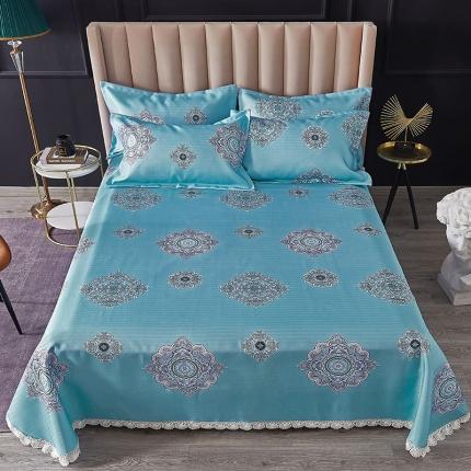 棉生活 2020春夏新品600D冰丝软凉席三件套 巴菲-蓝