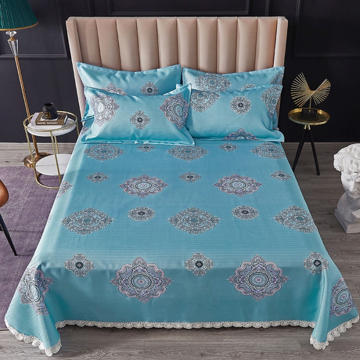 91家纺网 家纺一手货源 找家纺 棉生活 2020春夏新品600D冰丝软凉席三件套 巴菲-蓝