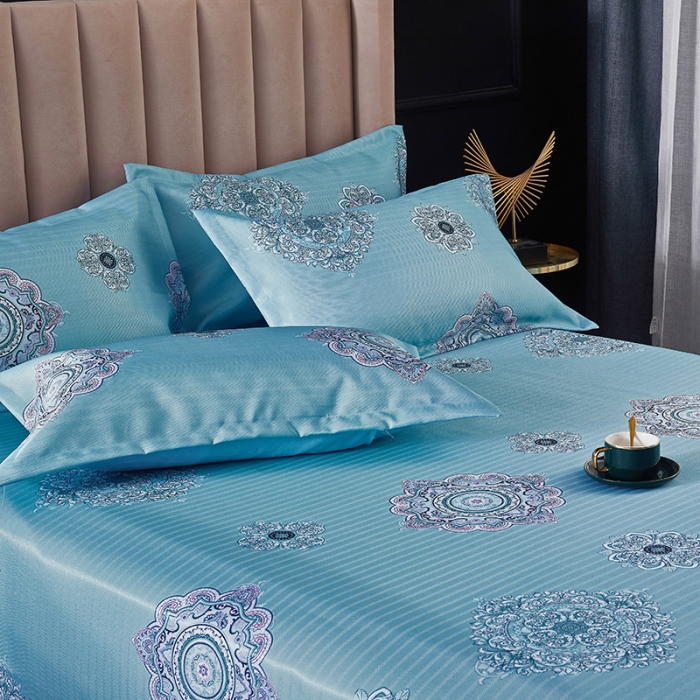 91家纺网 家纺一手货源 找家纺 棉生活 2020春夏新品600D冰丝软凉席三件套 巴菲-蓝