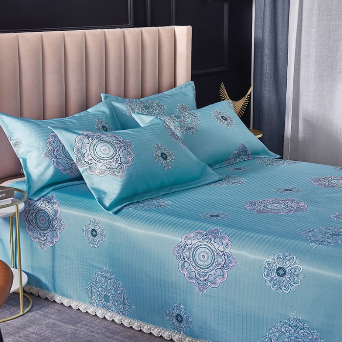 91家纺网 家纺一手货源 找家纺 棉生活 2020春夏新品600D冰丝软凉席三件套 巴菲-蓝