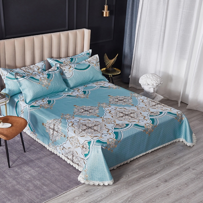 91家纺网 家纺一手货源 找家纺 棉生活 2020春夏新品600D冰丝软凉席三件套 巴洛克风情